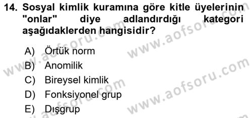 Sosyal Psikoloji 2 Dersi 2020 - 2021 Yılı Yaz Okulu Sınav Soruları 14. Soru