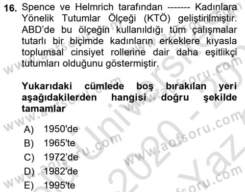 Sosyal Psikoloji 2 Dersi 2020 - 2021 Yılı Yaz Okulu Sınav Soruları 16. Soru