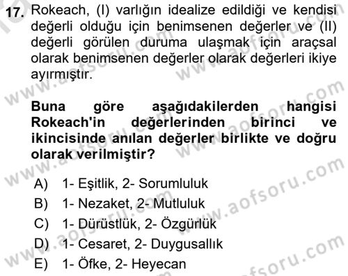 Sosyal Psikoloji 2 Dersi 2020 - 2021 Yılı Yaz Okulu Sınav Soruları 17. Soru