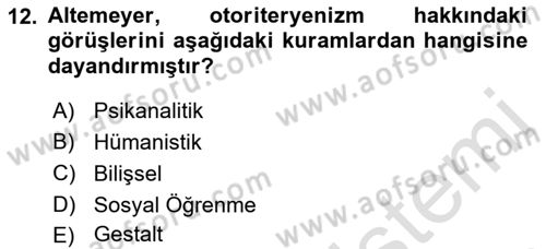 Sosyal Psikoloji 2 Dersi 2021 - 2022 Yılı (Vize) Ara Sınav Soruları 12. Soru