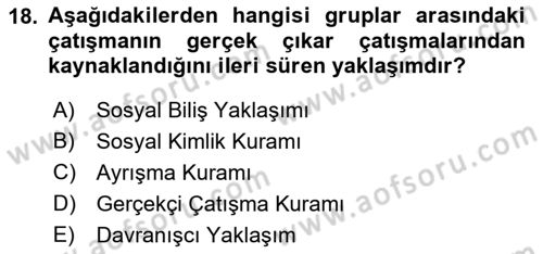 Sosyal Psikoloji 2 Dersi 2021 - 2022 Yılı (Vize) Ara Sınav Soruları 18. Soru