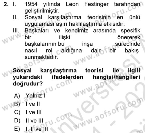 Sosyal Psikoloji 2 Dersi 2021 - 2022 Yılı (Vize) Ara Sınav Soruları 2. Soru