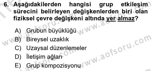 Sosyal Psikoloji 2 Dersi 2021 - 2022 Yılı (Vize) Ara Sınav Soruları 6. Soru