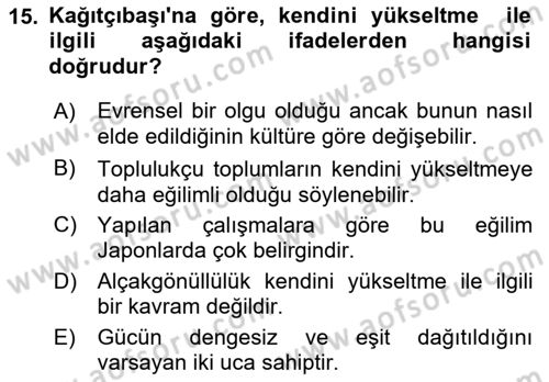 Sosyal Psikoloji 2 Dersi 2021 - 2022 Yılı (Final) Dönem Sonu Sınav Soruları 15. Soru