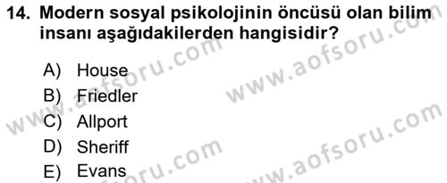 Sosyal Psikoloji 2 Dersi 2021 - 2022 Yılı Yaz Okulu Sınav Soruları 14. Soru