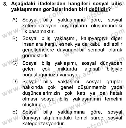 Sosyal Psikoloji 2 Dersi 2021 - 2022 Yılı Yaz Okulu Sınav Soruları 8. Soru