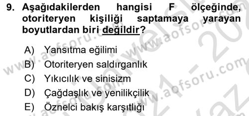 Sosyal Psikoloji 2 Dersi 2021 - 2022 Yılı Yaz Okulu Sınav Soruları 9. Soru