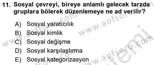 Sosyal Psikoloji 2 Dersi 2022 - 2023 Yılı Yaz Okulu Sınavı 11. Soru