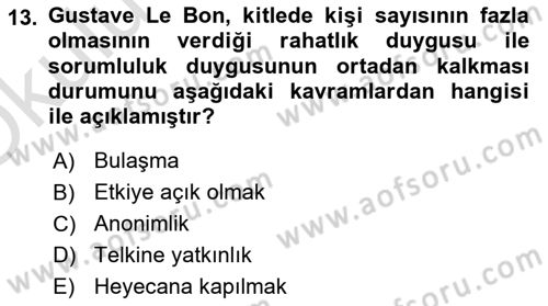 Sosyal Psikoloji 2 Dersi 2022 - 2023 Yılı Yaz Okulu Sınavı 13. Soru