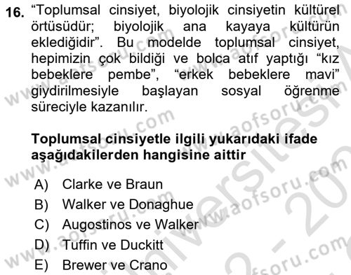 Sosyal Psikoloji 2 Dersi 2022 - 2023 Yılı Yaz Okulu Sınavı 16. Soru