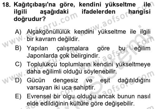 Sosyal Psikoloji 2 Dersi 2022 - 2023 Yılı Yaz Okulu Sınavı 18. Soru