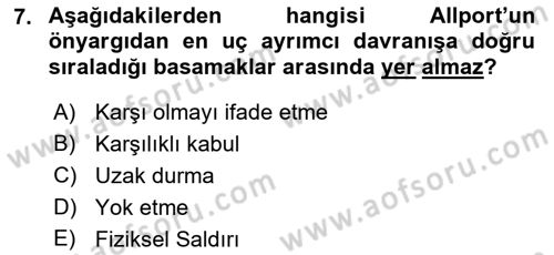 Sosyal Psikoloji 2 Dersi 2022 - 2023 Yılı Yaz Okulu Sınavı 7. Soru