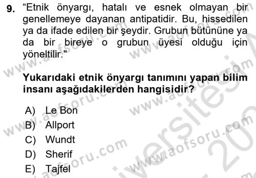 Sosyal Psikoloji 2 Dersi 2022 - 2023 Yılı Yaz Okulu Sınavı 9. Soru