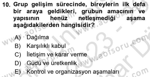 Sosyal Psikoloji 2 Dersi 2023 - 2024 Yılı (Vize) Ara Sınav Soruları 10. Soru