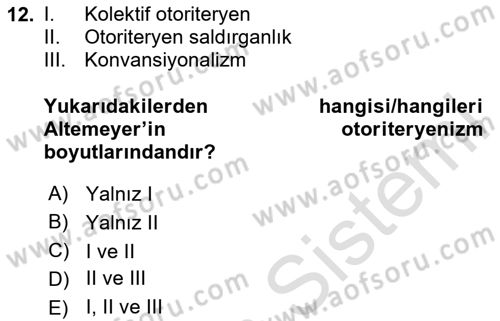 Sosyal Psikoloji 2 Dersi 2023 - 2024 Yılı (Vize) Ara Sınav Soruları 12. Soru