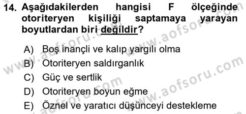Sosyal Psikoloji 2 Dersi 2023 - 2024 Yılı (Vize) Ara Sınav Soruları 14. Soru