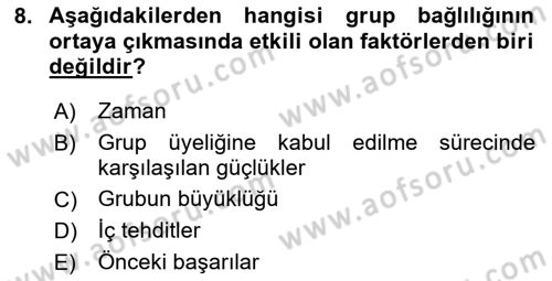 Sosyal Psikoloji 2 Dersi 2023 - 2024 Yılı (Vize) Ara Sınav Soruları 8. Soru