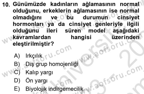 Sosyal Psikoloji 2 Dersi 2023 - 2024 Yılı (Final) Dönem Sonu Sınav Soruları 10. Soru