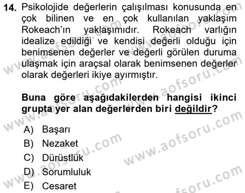 Sosyal Psikoloji 2 Dersi 2023 - 2024 Yılı (Final) Dönem Sonu Sınav Soruları 14. Soru