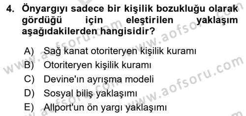Sosyal Psikoloji 2 Dersi 2023 - 2024 Yılı (Final) Dönem Sonu Sınav Soruları 4. Soru