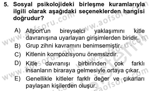 Sosyal Psikoloji 2 Dersi 2023 - 2024 Yılı (Final) Dönem Sonu Sınav Soruları 5. Soru