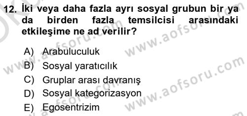 Sosyal Psikoloji 2 Dersi 2023 - 2024 Yılı Yaz Okulu Sınav Soruları 12. Soru