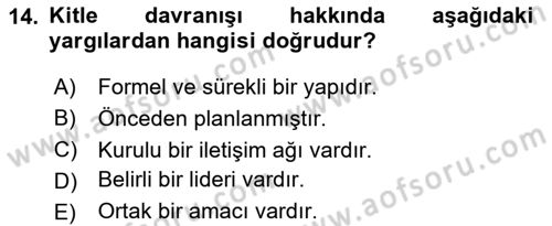 Sosyal Psikoloji 2 Dersi 2023 - 2024 Yılı Yaz Okulu Sınav Soruları 14. Soru