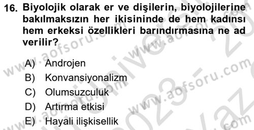 Sosyal Psikoloji 2 Dersi 2023 - 2024 Yılı Yaz Okulu Sınav Soruları 16. Soru