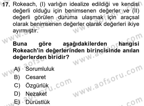 Sosyal Psikoloji 2 Dersi 2023 - 2024 Yılı Yaz Okulu Sınav Soruları 17. Soru