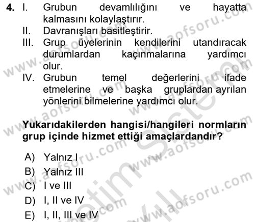 Sosyal Psikoloji 2 Dersi 2023 - 2024 Yılı Yaz Okulu Sınav Soruları 4. Soru