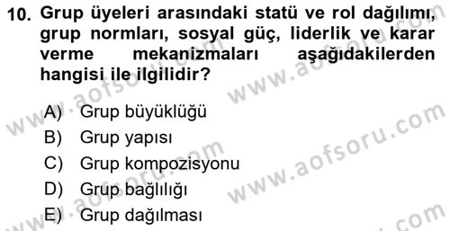 Sosyal Psikoloji 2 Dersi 2024 - 2025 Yılı (Vize) Ara Sınav Soruları 10. Soru