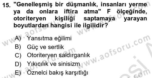 Sosyal Psikoloji 2 Dersi 2024 - 2025 Yılı (Vize) Ara Sınav Soruları 15. Soru