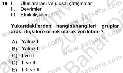 Sosyal Psikoloji 2 Dersi 2024 - 2025 Yılı (Vize) Ara Sınav Soruları 16. Soru