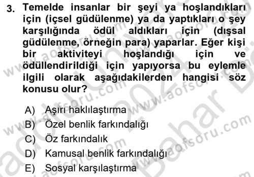 Sosyal Psikoloji 2 Dersi 2024 - 2025 Yılı (Vize) Ara Sınav Soruları 3. Soru
