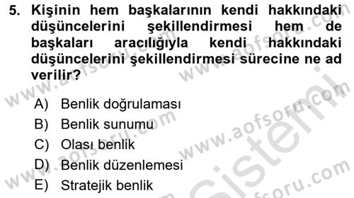 Sosyal Psikoloji 2 Dersi 2024 - 2025 Yılı (Vize) Ara Sınav Soruları 5. Soru