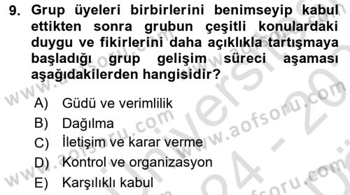 Sosyal Psikoloji 2 Dersi 2024 - 2025 Yılı (Vize) Ara Sınav Soruları 9. Soru