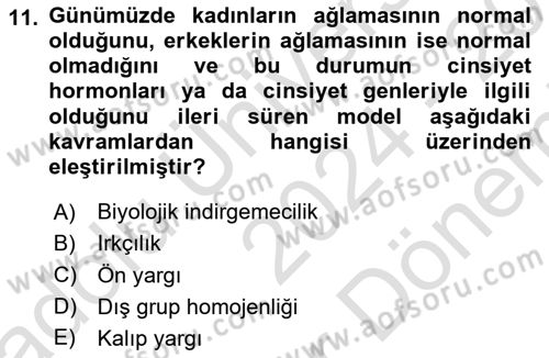 Sosyal Psikoloji 2 Dersi 2024 - 2025 Yılı (Final) Dönem Sonu Sınav Soruları 11. Soru