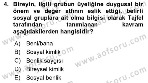 Sosyal Psikoloji 2 Dersi 2024 - 2025 Yılı (Final) Dönem Sonu Sınav Soruları 4. Soru