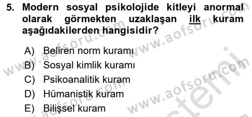 Sosyal Psikoloji 2 Dersi 2024 - 2025 Yılı (Final) Dönem Sonu Sınav Soruları 5. Soru