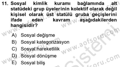 Sosyal Psikoloji 2 Dersi 2024 - 2025 Yılı Yaz Okulu Sınav Soruları 11. Soru