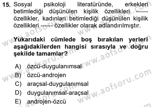 Sosyal Psikoloji 2 Dersi 2024 - 2025 Yılı Yaz Okulu Sınav Soruları 15. Soru