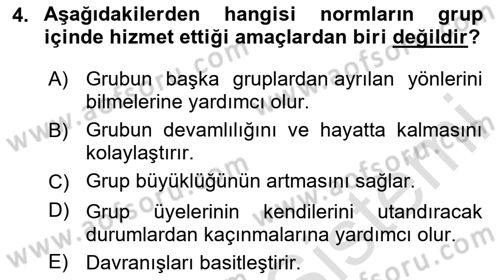 Sosyal Psikoloji 2 Dersi 2024 - 2025 Yılı Yaz Okulu Sınav Soruları 4. Soru