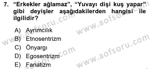 Sosyal Psikoloji 2 Dersi 2024 - 2025 Yılı Yaz Okulu Sınav Soruları 7. Soru