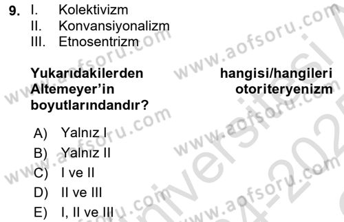Sosyal Psikoloji 2 Dersi 2024 - 2025 Yılı Yaz Okulu Sınav Soruları 9. Soru