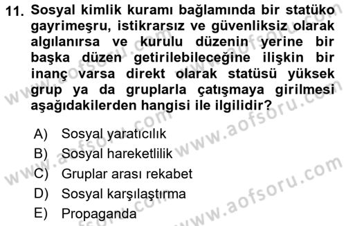 Sosyal Psikoloji 2 Dersi 2025 - 2026 Yılı Yaz Okulu Sınav Soruları 11. Soru
