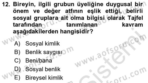 Sosyal Psikoloji 2 Dersi 2025 - 2026 Yılı Yaz Okulu Sınav Soruları 12. Soru