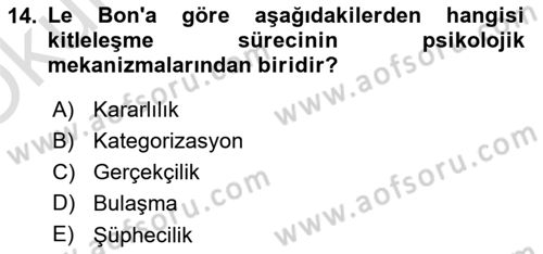 Sosyal Psikoloji 2 Dersi 2025 - 2026 Yılı Yaz Okulu Sınav Soruları 14. Soru
