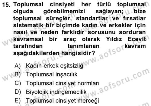 Sosyal Psikoloji 2 Dersi 2025 - 2026 Yılı Yaz Okulu Sınav Soruları 15. Soru