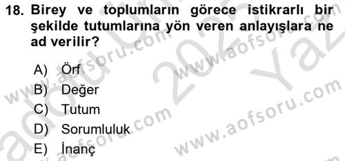 Sosyal Psikoloji 2 Dersi 2025 - 2026 Yılı Yaz Okulu Sınav Soruları 18. Soru