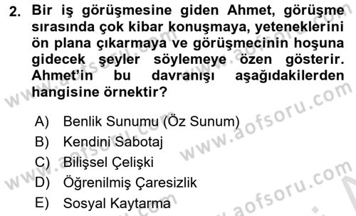 Sosyal Psikoloji 2 Dersi 2025 - 2026 Yılı Yaz Okulu Sınav Soruları 2. Soru